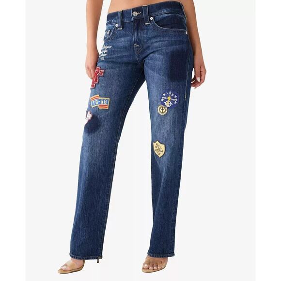 True Religion Jeans Womens 31x32 Ricki Relaxed Straight Patches Embroidered Plus - Picture 2 of 13